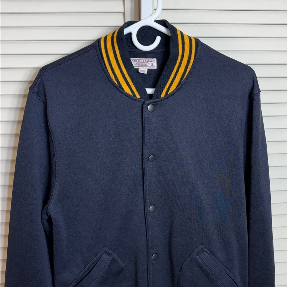 J.Crew Wallace & Barnes Navy Yellow Stripe Crew Neck Cotton Varsity Jacket Small
